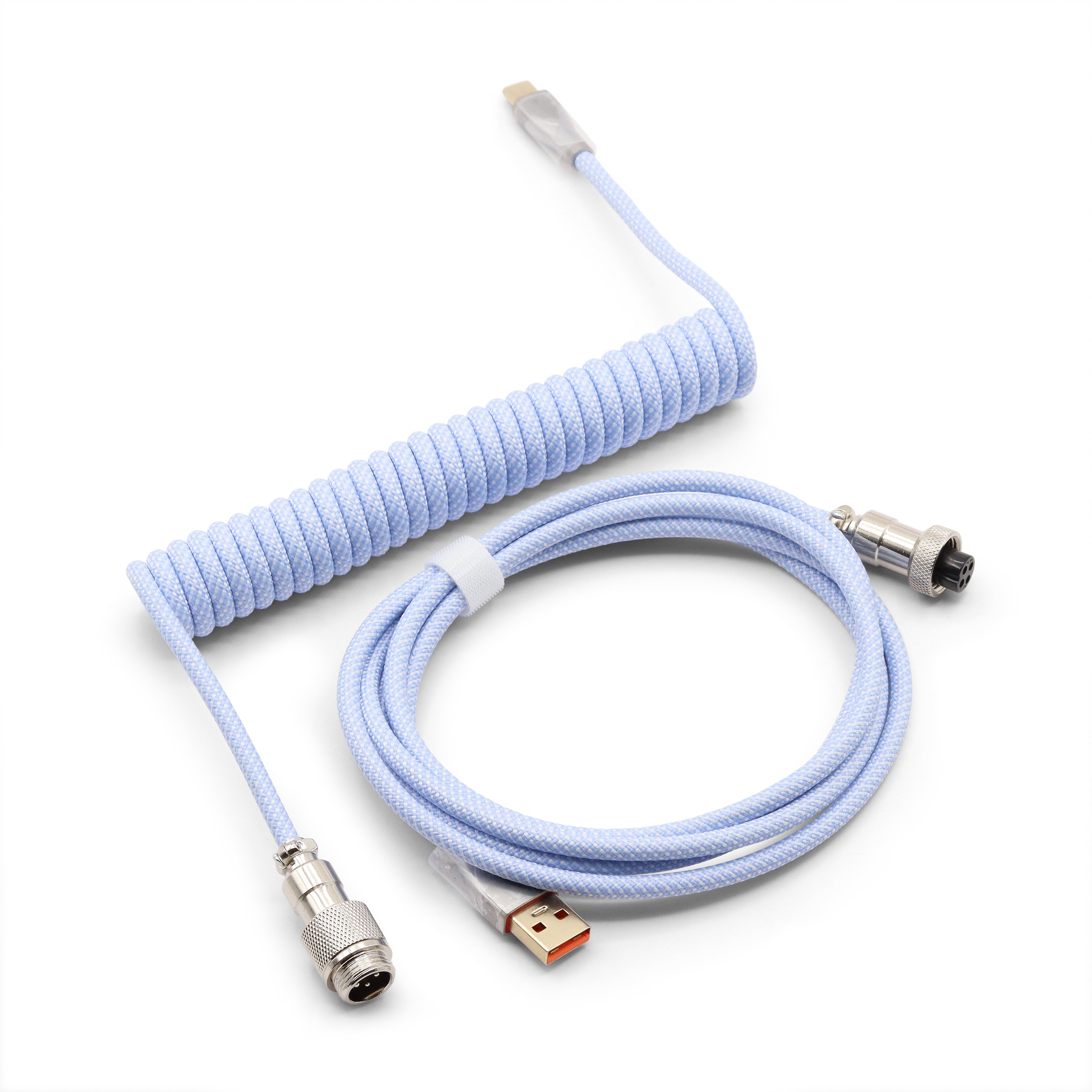 Glacier Premium Durable Quality Braided USB-C to USB-A Coiled Cable with Detachable Metal Aviator Connector Plug for Mechanical Keyboard-Blue-