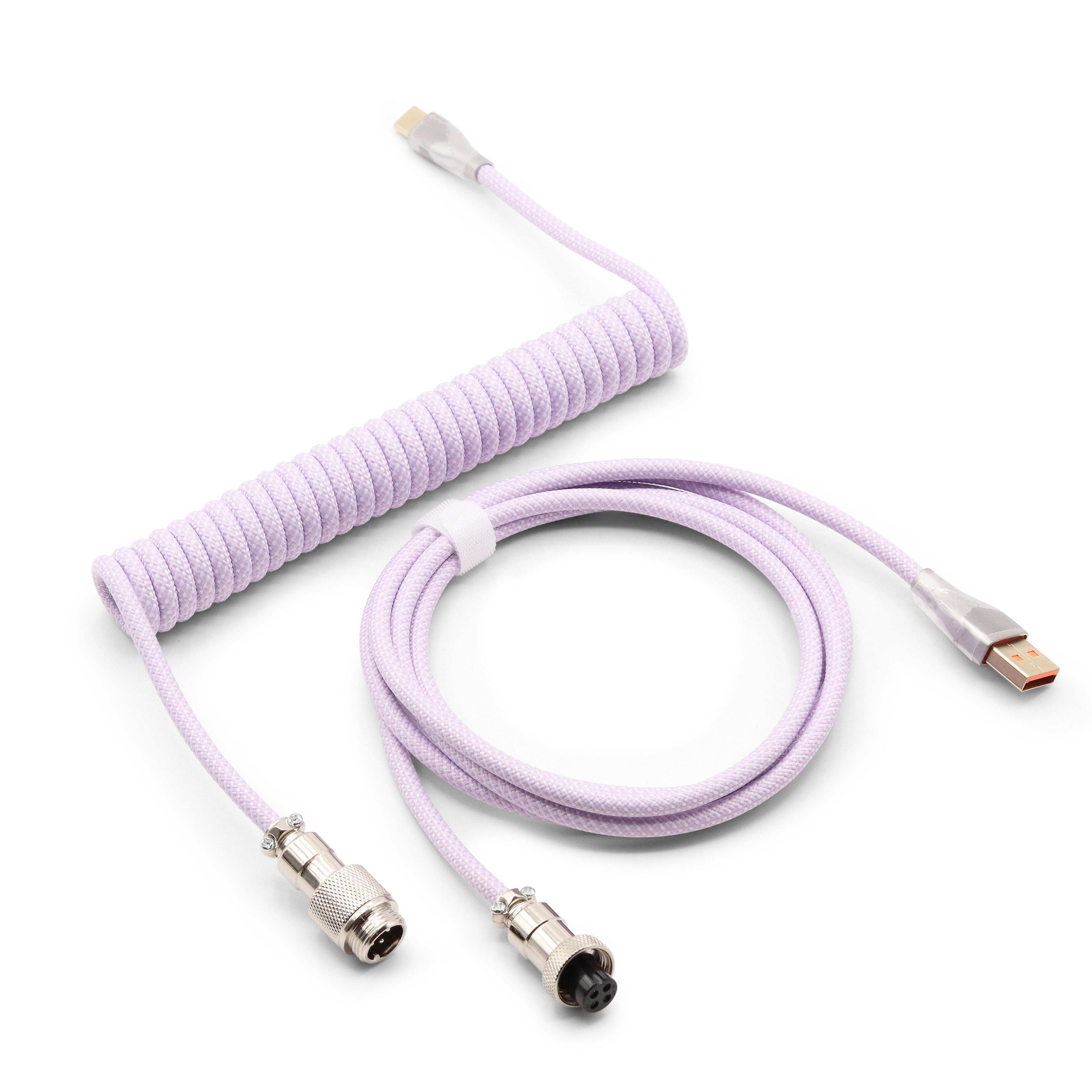 Glacier Premium Durable Quality Braided USB-C to USB-A Coiled Cable with Detachable Metal Aviator Connector Plug for Mechanical Keyboard-Purple-