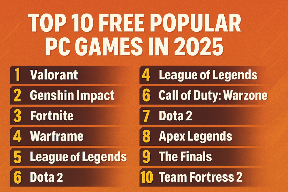 Top 10 Free Popular PC Games in 2025 β GlacierPCGaming.com