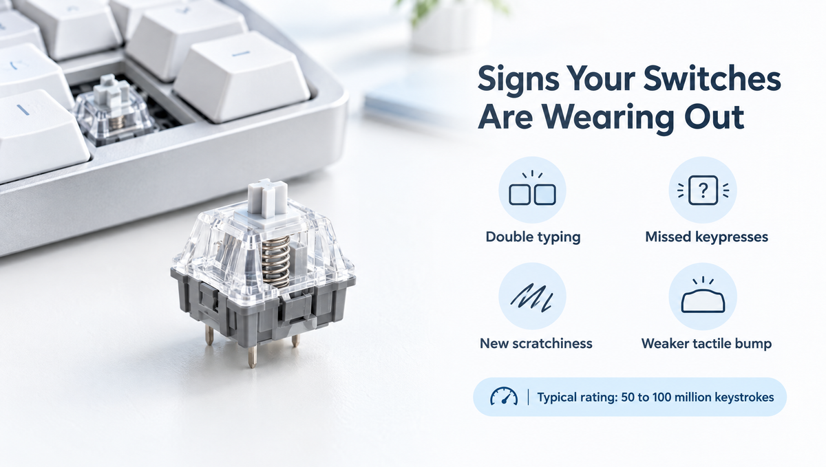 How long mechanical keyboard switches last: signs of worn switches and a 50 to 100 million keystroke rating