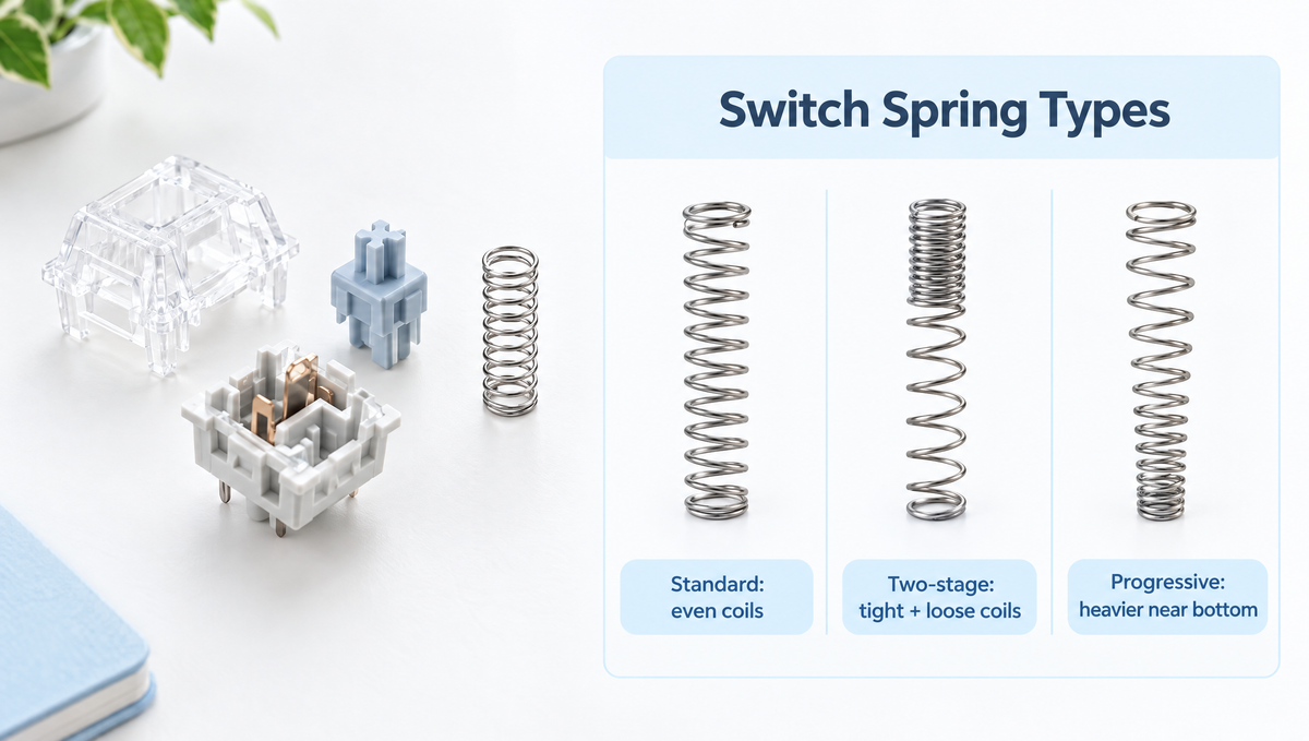 Keyboard switch springs explained: standard, two-stage and progressive switch spring types