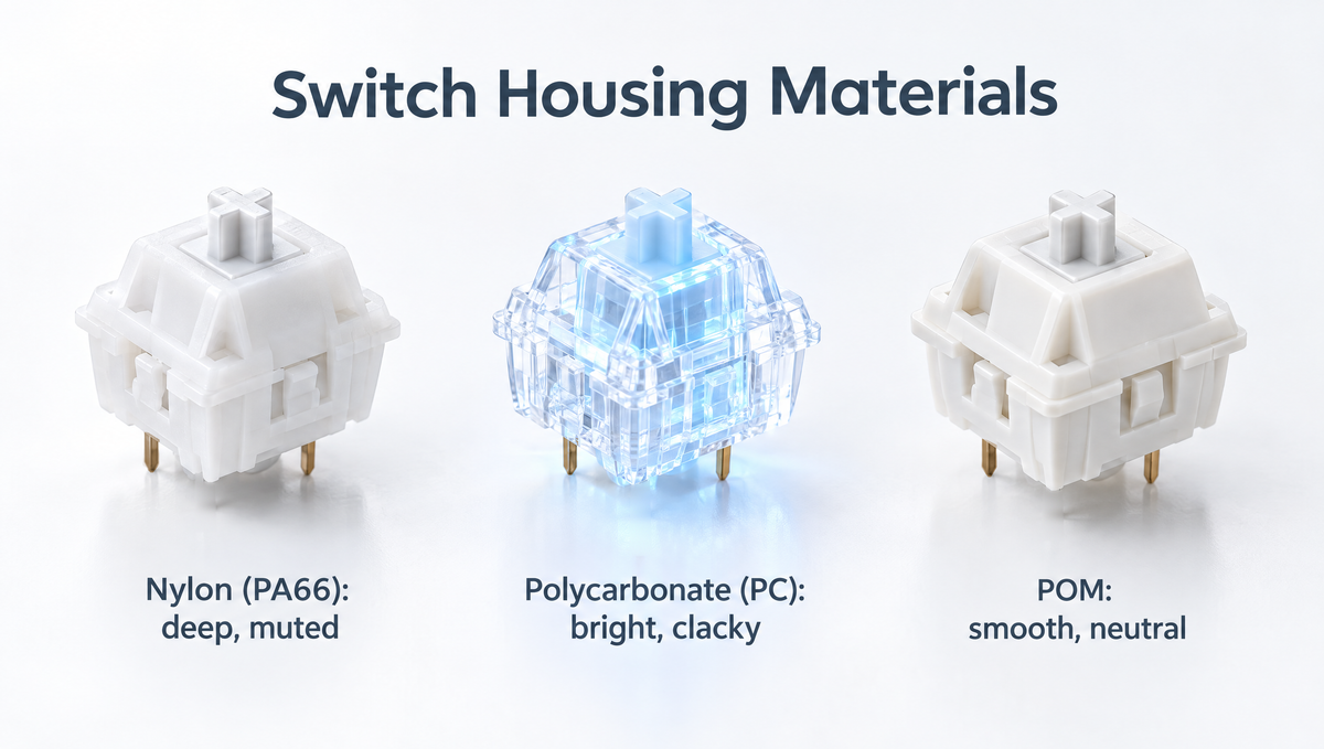 Switch housing materials compared: nylon, polycarbonate and POM mechanical keyboard switches