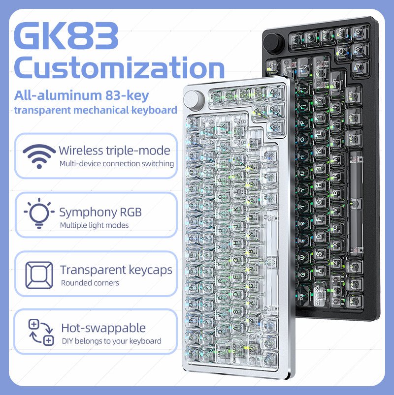 Glacier 83 Keys Mechanical Keyboard with Transparent Keycaps