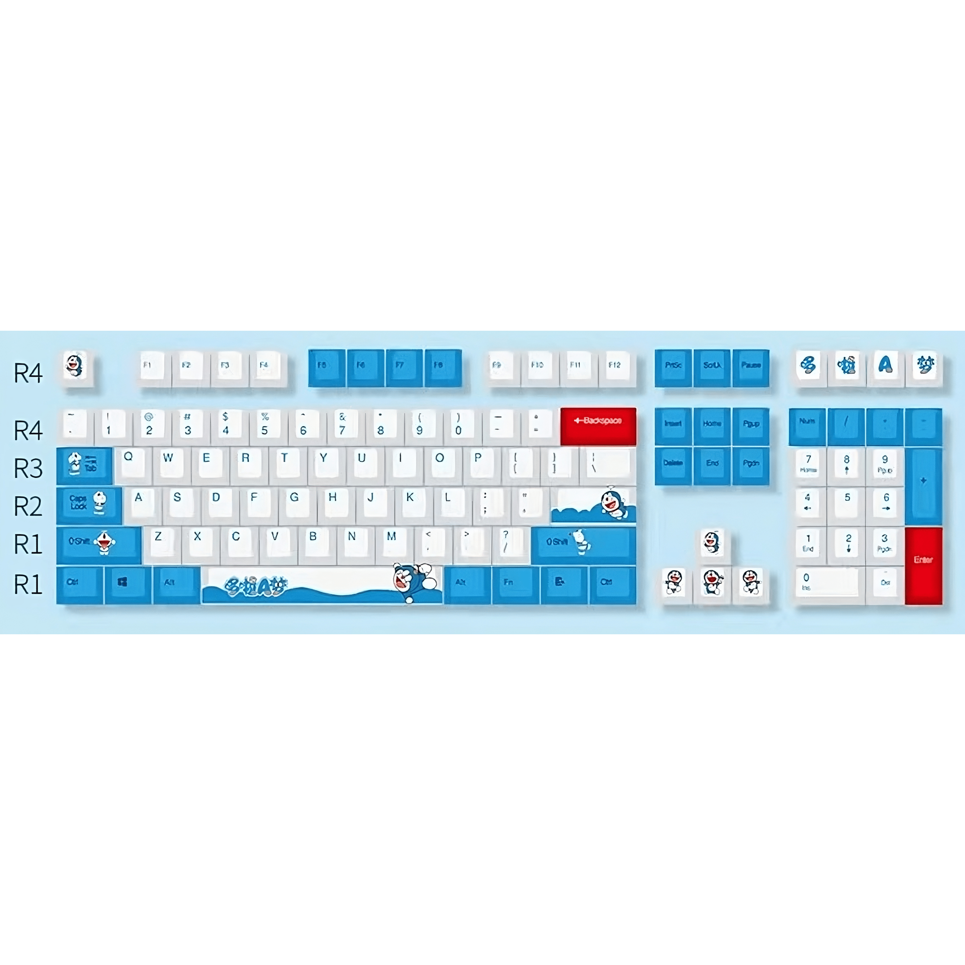 Glacier PBT Dyed Sublimated Cherry Profile Doraemon Keycaps Set-