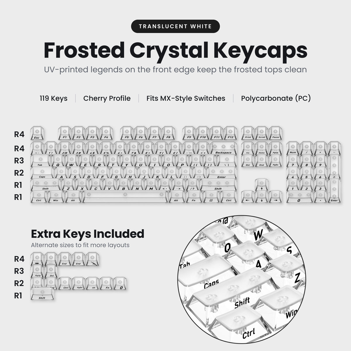 Glacier Frosted Crystal Keycaps Set