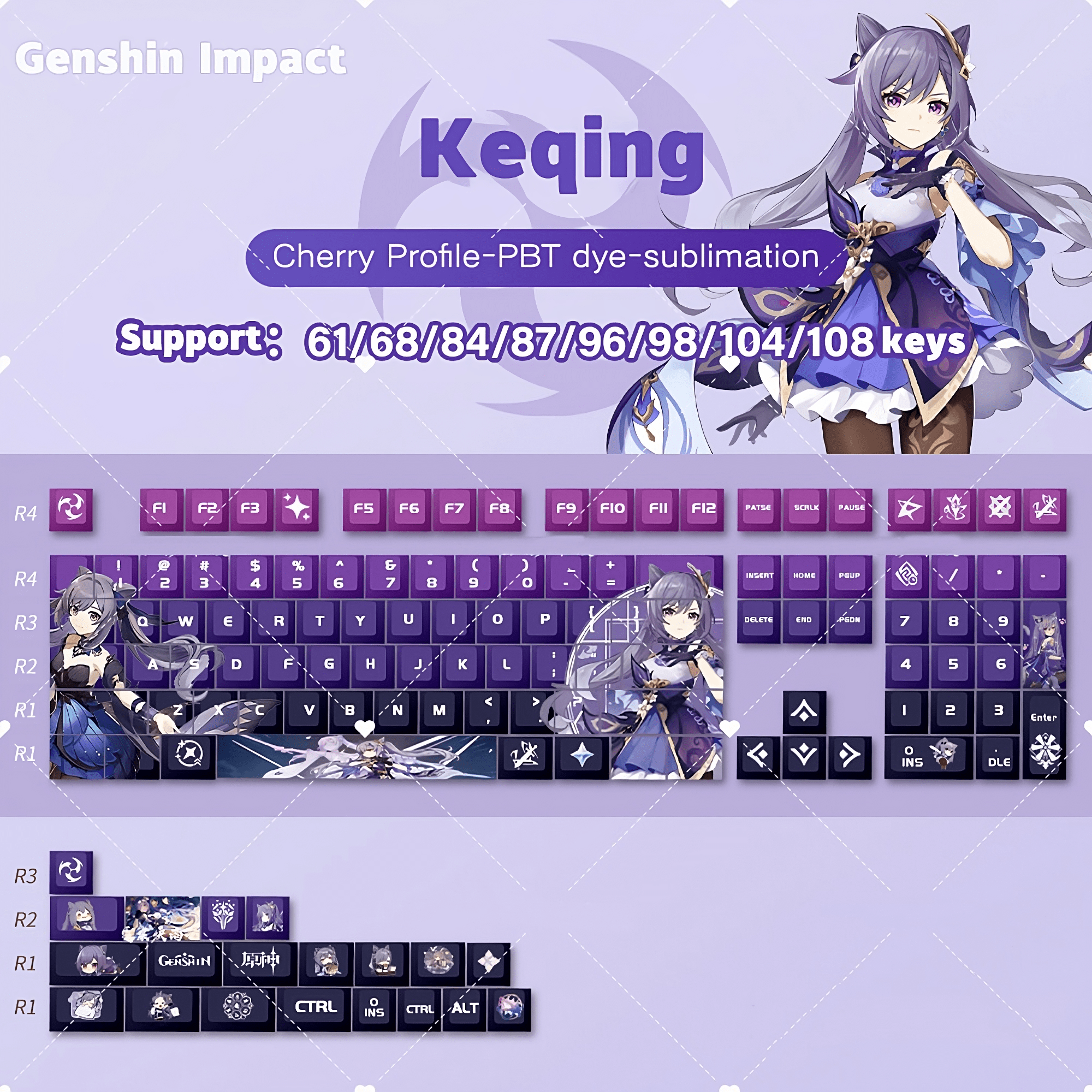 Glacier Genshin Impact PBT Dye-Sublimation Cherry Profile Full Keycaps Set-