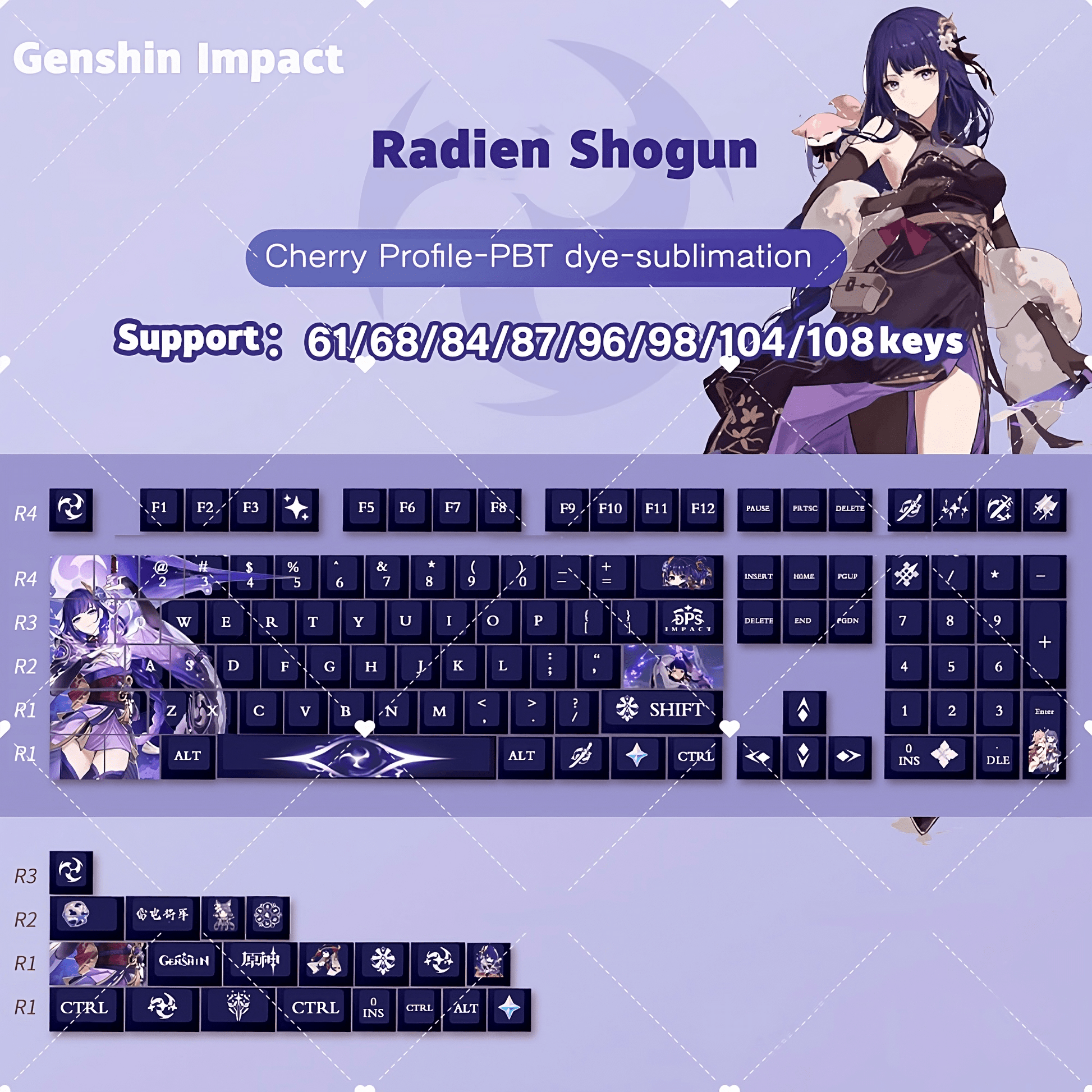 Glacier Genshin Impact PBT Dye-Sublimation Cherry Profile Full Keycaps Set-