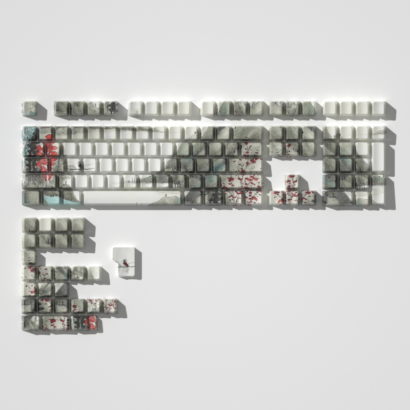 Glacier PBT Dyed Sub Cherry Profile Side Print Chinese Ink Painting Keycaps Set-