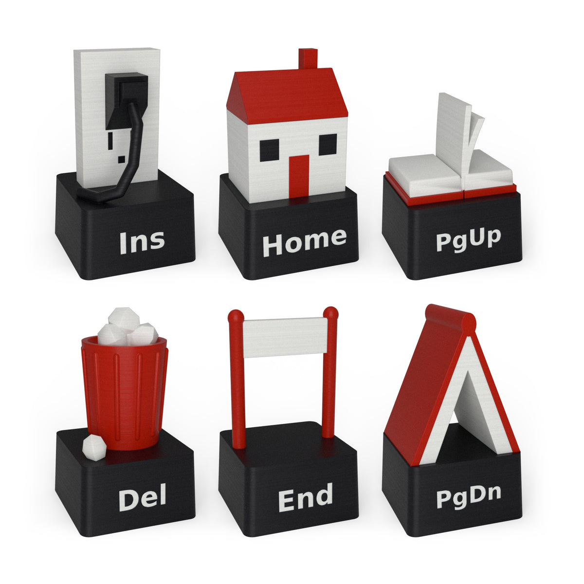 Glacier Literal Navigation Keycaps, funny 3D printed artisan keycaps: Insert, Home, Page Up, Delete, End and Page Down