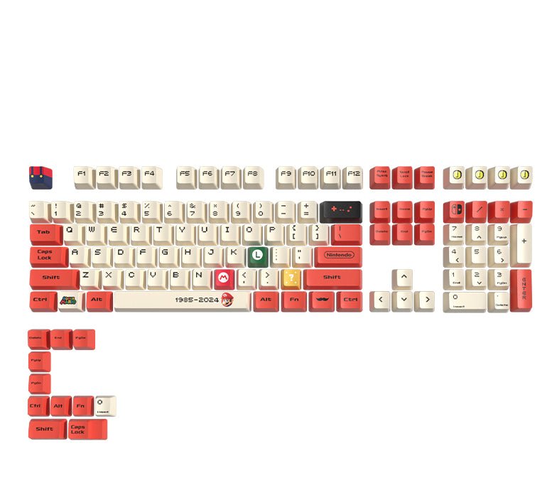 Glacier PBT Dyed Sublimated OEM Profile Mario Keycaps Set-Red Orange-