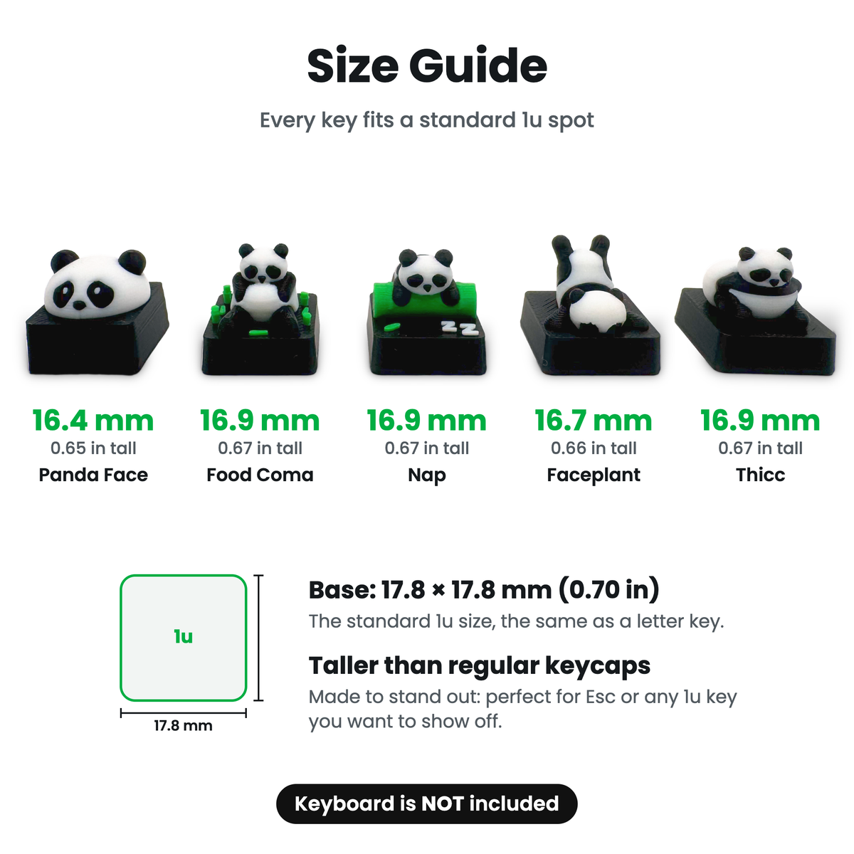 Size guide: standard 1u base, 16.4 to 16.9 mm tall
