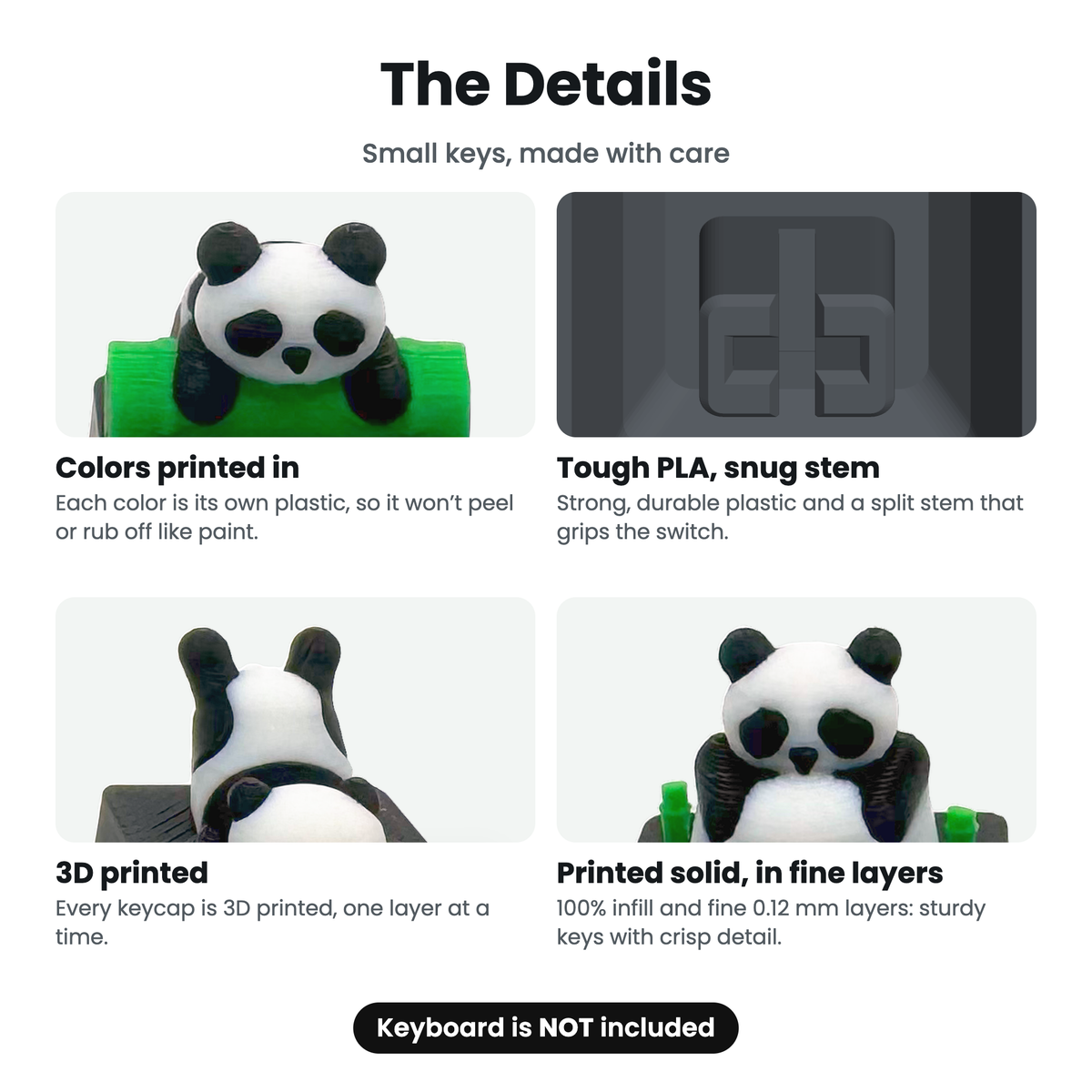 Details: colors printed in, tough PLA, printed solid in fine layers