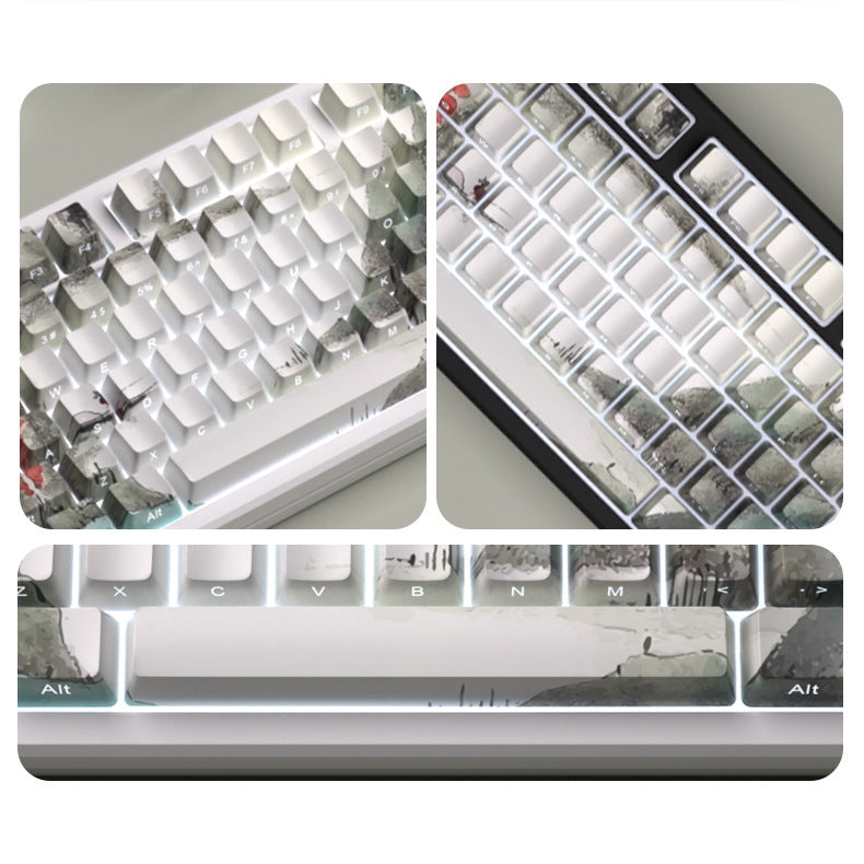 Glacier PBT Dyed Sub Cherry Profile Side Print Chinese Ink Painting Keycaps Set-