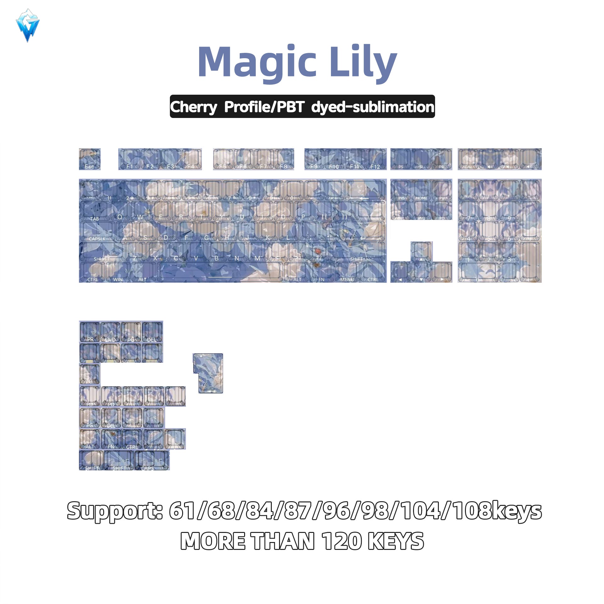 Glacier PBT Dyed Sub Cherry Profile Side Print Magic Lily Keycaps Set-