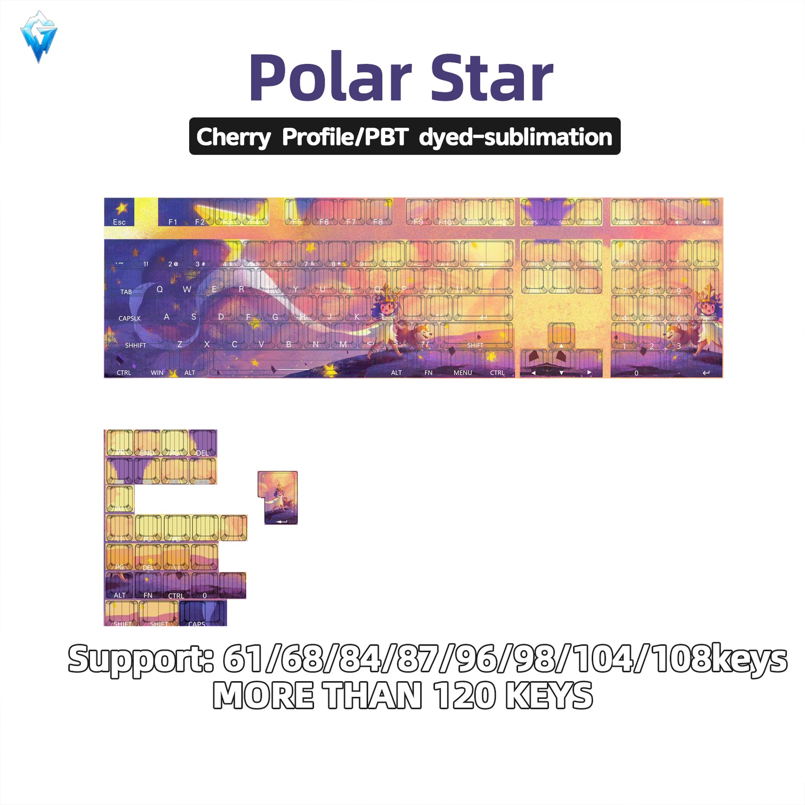 Glacier PBT Dyed Sub Cherry Profile Side Print Polar Star Keycaps Set