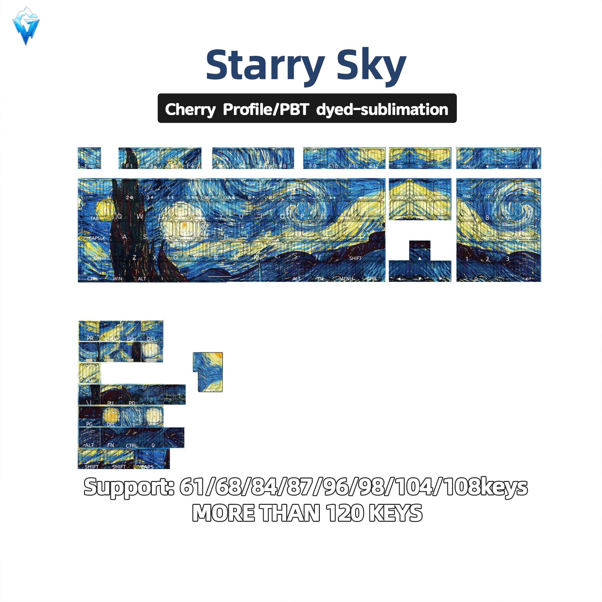 Glacier PBT Dyed Sub Cherry Profile Side Print Starry Night Keycaps Set-