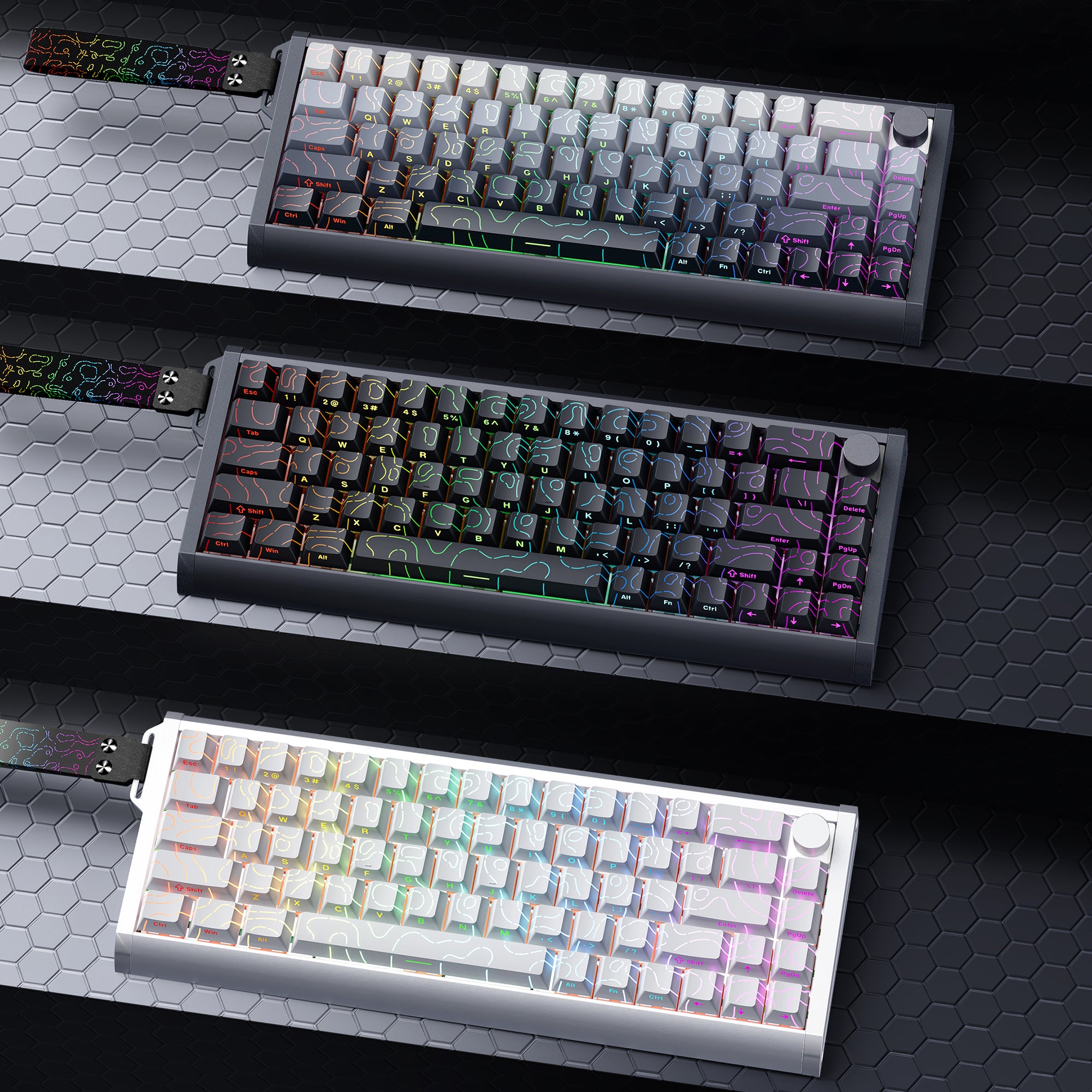 Mechanical keyboards with RGB lighting on a dark surface