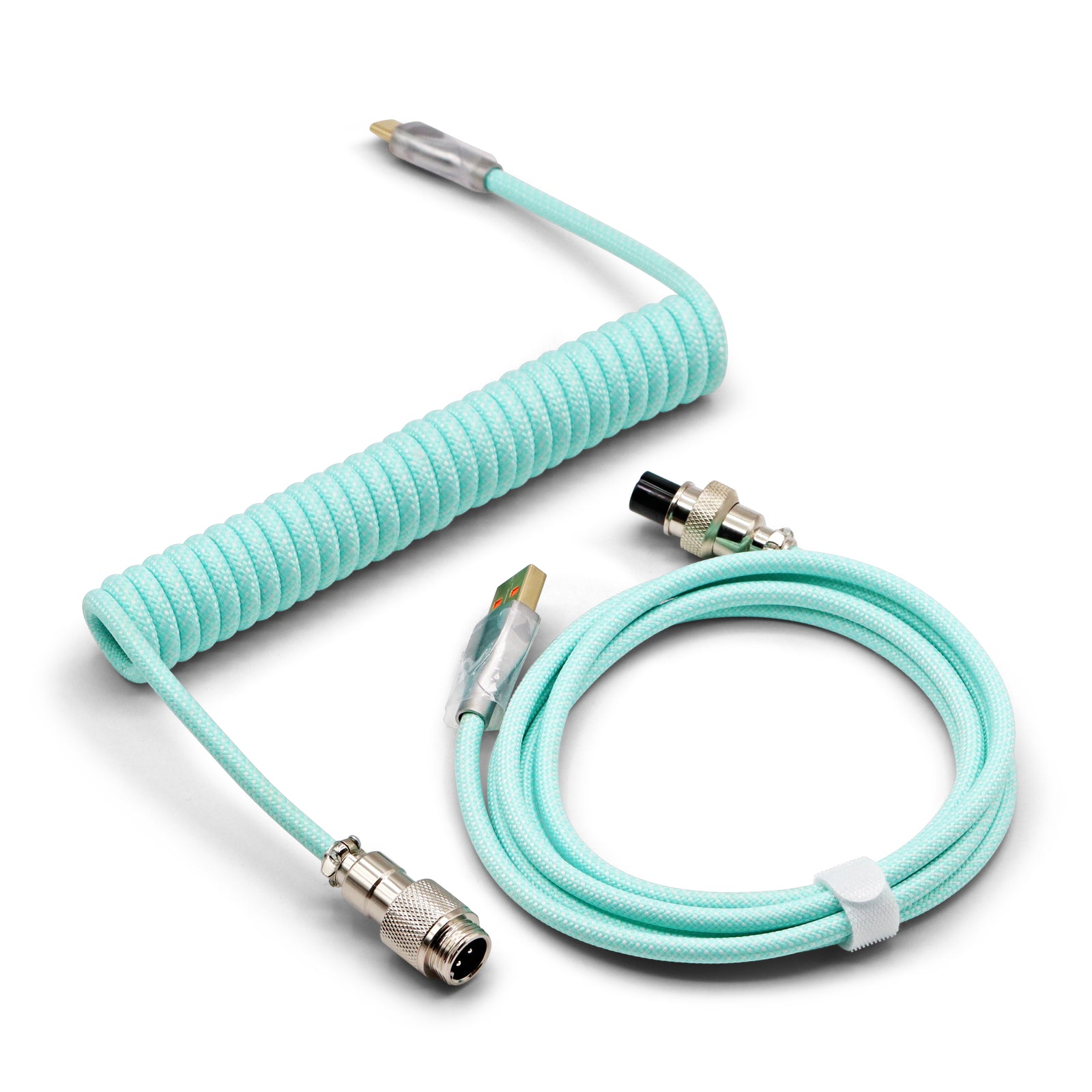 Glacier Premium Durable Quality Braided USB-C to USB-A Coiled Cable with Detachable Metal Aviator Connector Plug for Mechanical Keyboard