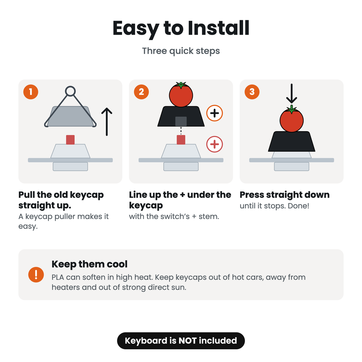 Install in three steps: pull, line up the +, press down