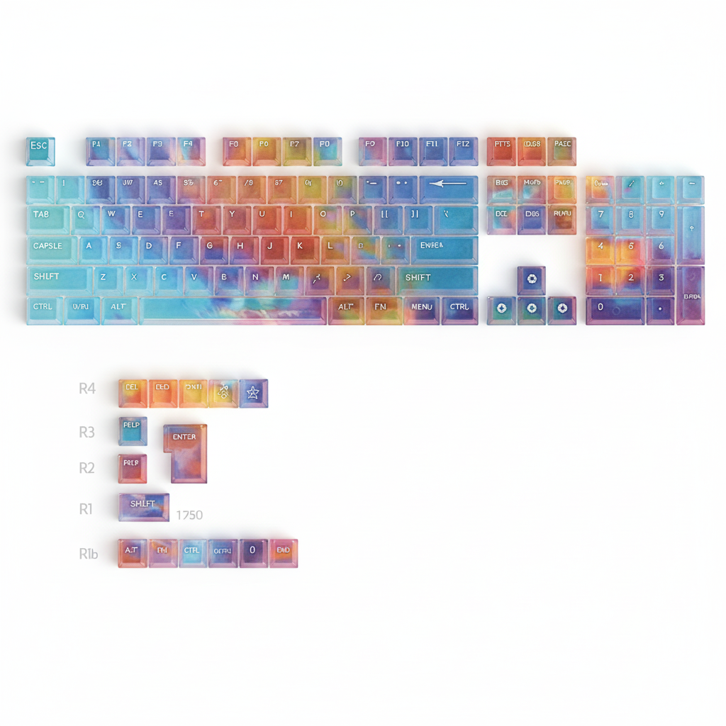 Pastel rainbow keycaps with white background