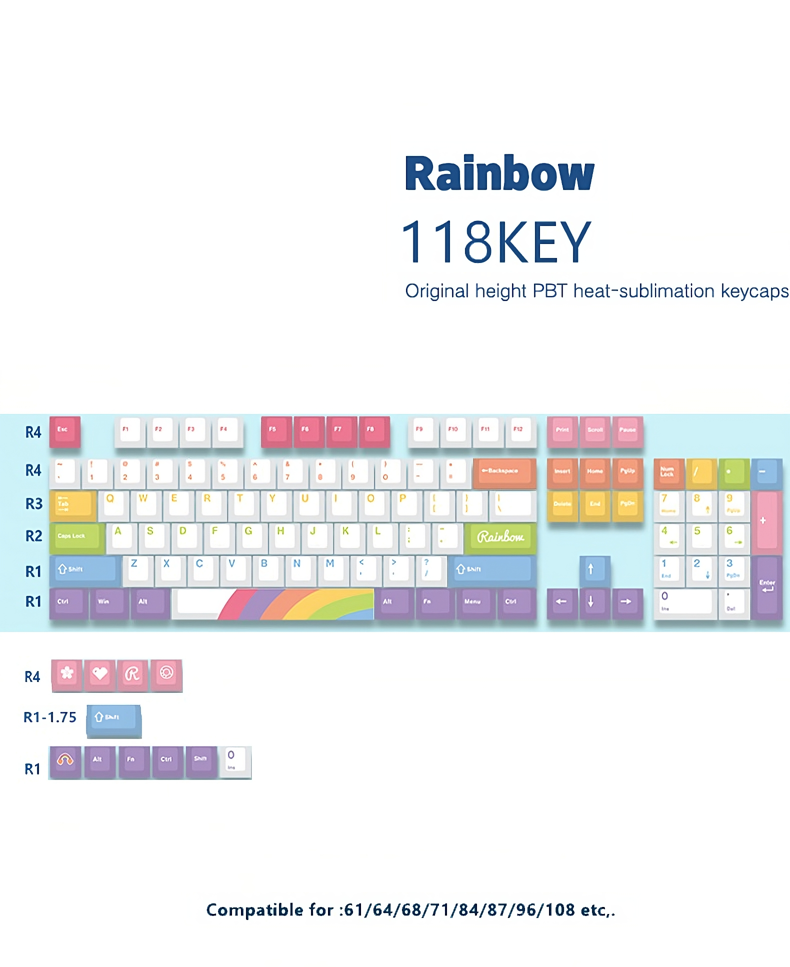 Glacier PBT Dyed Sublimated Cherry Profile Rainbow Keycaps Set-