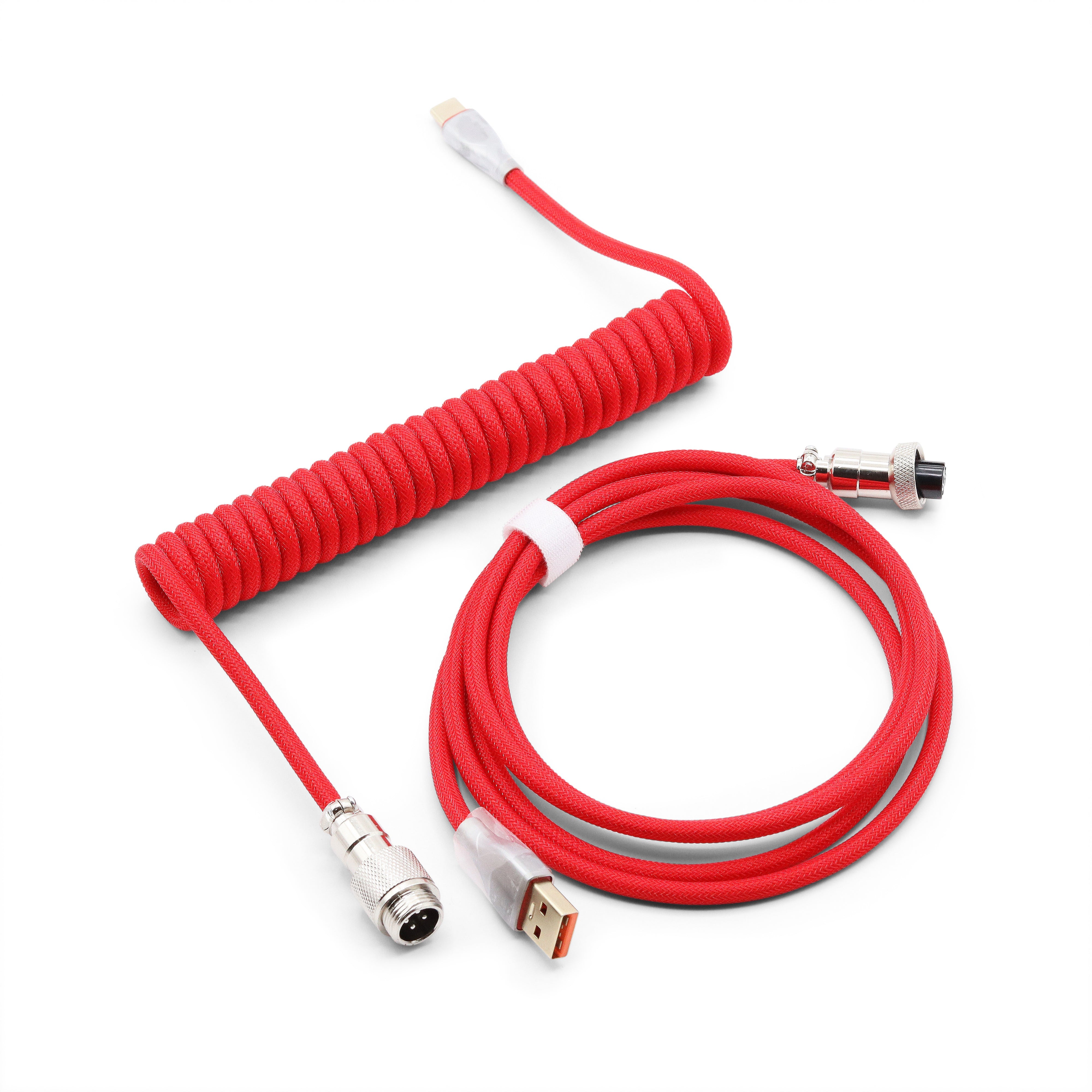 Glacier Premium Durable Quality Braided USB-C to USB-A Coiled Cable with Detachable Metal Aviator Connector Plug for Mechanical Keyboard-Red-